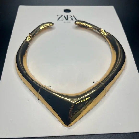 zara chunky gold collar necklace v-shaped statement neckpiece - Picture 4 of 5